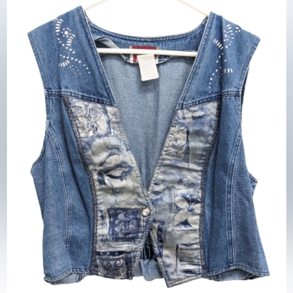 City Girl Sport vintage women's denim embellished vest size 14 - Picture 9 of 11